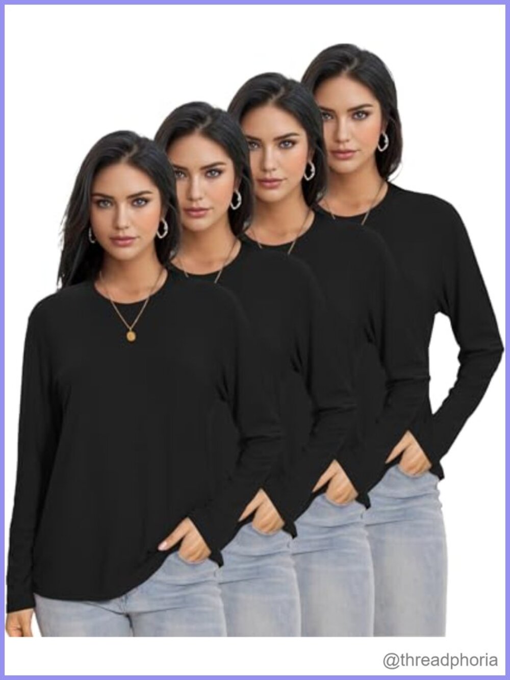 Womens Long Sleeve Crew Neck Loose Fit T-Shirts Basic Tops